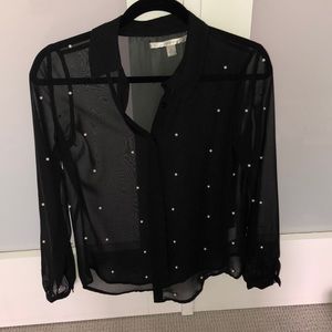Lauren Conrad black button down with pearls